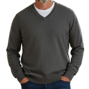 Madison Gray Pima Cotton V-neck Sweater Mens